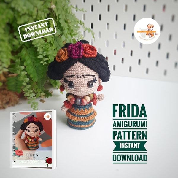 Frida Mini Amigurumi Doll Pattern, Handcrafted Art, Collectible Doll, Kahlo Enthusiast, Crochet Decor, Amigurumi PDF Pattern, Cultural Gift