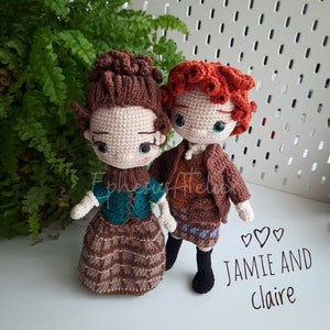 Handcrafted Jamie and Claire Fraser Amigurumi Dolls, Limited Edition TV Show Collectibles, Outlander-Inspired Crochet Dolls Gifts for Fans