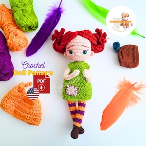 Colorful and Fun Pippi Amigurumi Doll Pattern, Handmade Crochet Tutorial, Beginner friendly pdf tutorial, Easy to Make, cute princess doll