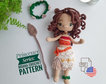 Princess Amigurumi Crochet Doll Pattern Bundle Set, Moana Inspired (English PDF)