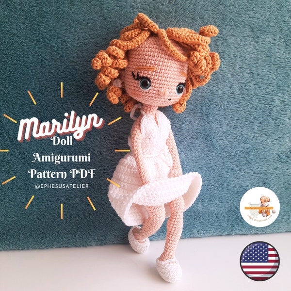 Marilyn Monroe Inspired, Amigurumi Doll Pattern, English PDF, Crochet Dolls, Amigurumi Crochet, White Dress, Collectable Amigurumi, Handmade