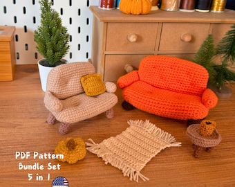 Bohemian Crochet Living Room Play House Set Pattern, Easy Amigurumi Furniture Tutorial PDF