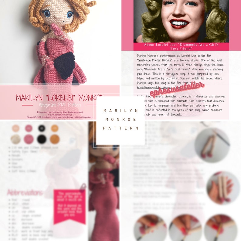 Marilyn Monroe, Amigurumi Doll Pattern, Amigurumi PDF Pattern, Crochet Tutorial, Amigurumi Toys, Handmade Toys, DIY Crafts, Iconic Figure zdjęcie 4