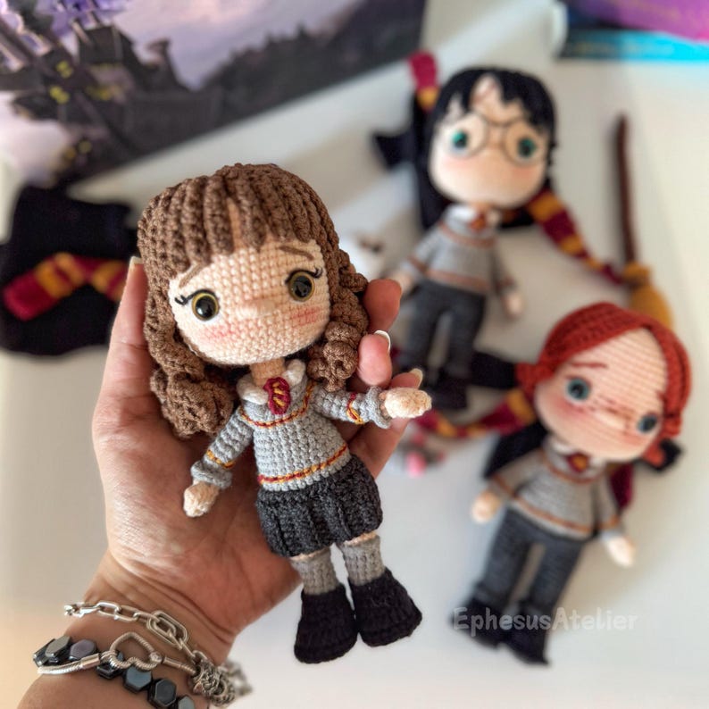Hermione Granger Hogwarts Inspire Figure Amigurumi Doll Crochet PDF Pattern, Collection Character Magical Figures Gift for enthusiast,Magical decor for fan