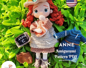 Wzór na szydełkową lalkę Anne Shirley: Ubieranka amigurumi DIY (wzór PDF)
