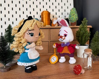 Alice and White Rabbit Crochet Doll Pattern, Wonderland Fairy Epic Amigurumi Pattern PDF