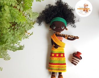 African Beauty Whimsical Amigurumi Doll Crochet Pattern, Cultural Traditional Character Toy PDF