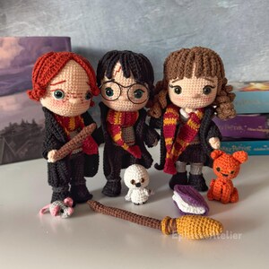 Harry Potter Crochet, Crochet Wizard Dolls, Amigurumi Pattern, Spellbook Magic PDF, Harry Ron Hermione, Amigurumi Bundle Set, Magical Creature Toy, Hogwarts Inspired, Wizard Doll Pattern, Flying Broom Crochet pdf bundle set dolls