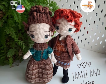 Claire Jamie Fraser 2-in-1 Crochet Doll Amigurumi Pattern Bundle Set, Series Characters PDF