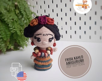Frida Kahlo Mini Amigurumi Doll Pattern, Easy Crochet Painter Character PDF