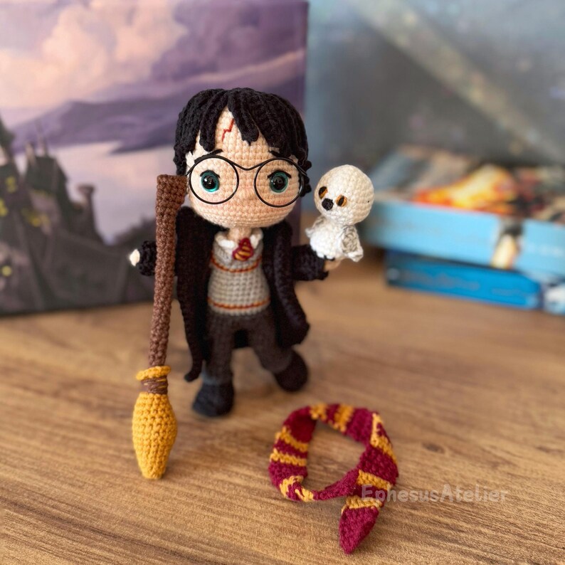 Magical World Crochet, Wizard School Toys, Harry Potter Toy Pattern, Wizard Gifts Crochet, Hogwarts Amigurumi Set, Hermione Doll Pattern, Ron Weasley Amigurumi, Harry Owl Crochet, Crochet Spellbook PDF