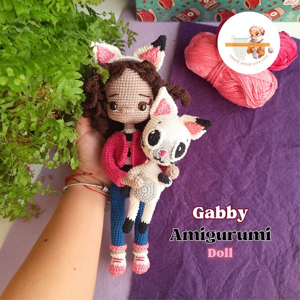 Gabby et chat modèle Amigurumi, poupée Amigurumi au crochet, modèle PDF en anglais, jouets faits main, cadeau pour les enfants, instructions détaillées, chat en peluche