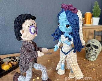 Conjunto de patrones de crochet amigurumi de Halloween de Emily Victor: Conjunto de muñecas góticas románticas en PDF