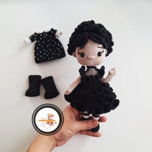 Handmade Gothic Crochet Doll: Poseable Amigurumi Art, Dark Decor