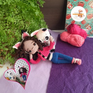 Doll and Cat Amigurumi Pattern, Crochet Amigurumi Doll, English PDF Pattern,Handmade Toys, Gift for Kids,Detailed Instructions, Stuffed Cat