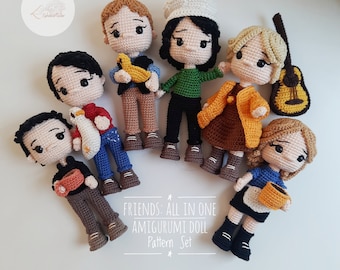 Conjunto de 6 padrões de crochê para bonecas amigurumi dos personagens da série Friends (PDF)