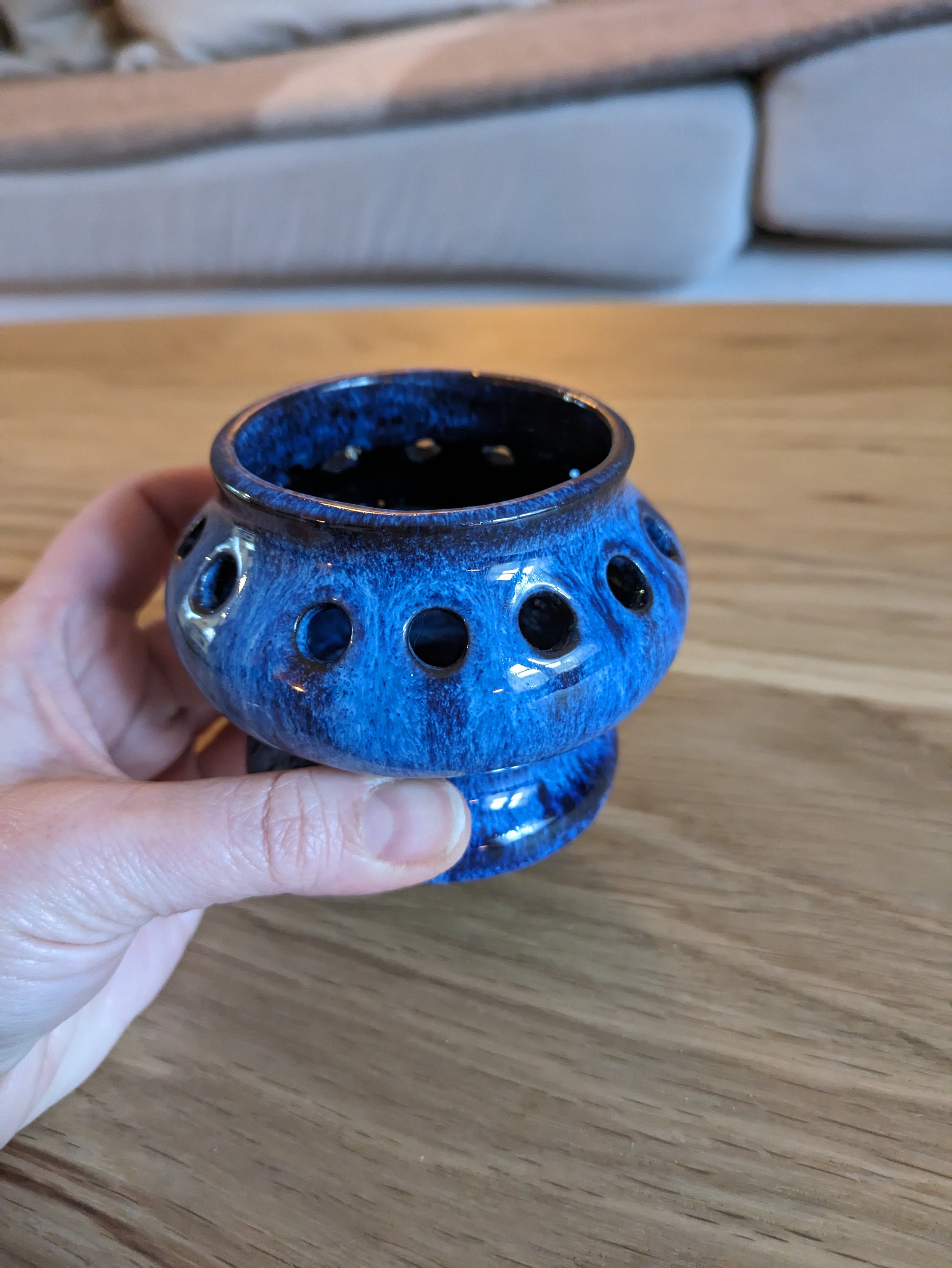 ヴィンテージスウェーデン製ブルー陶器キャンドルホルダー、Jie