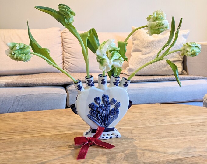 Dutch Blue and White Tulip Vase With Room for 5 Tulips or Other Flowers