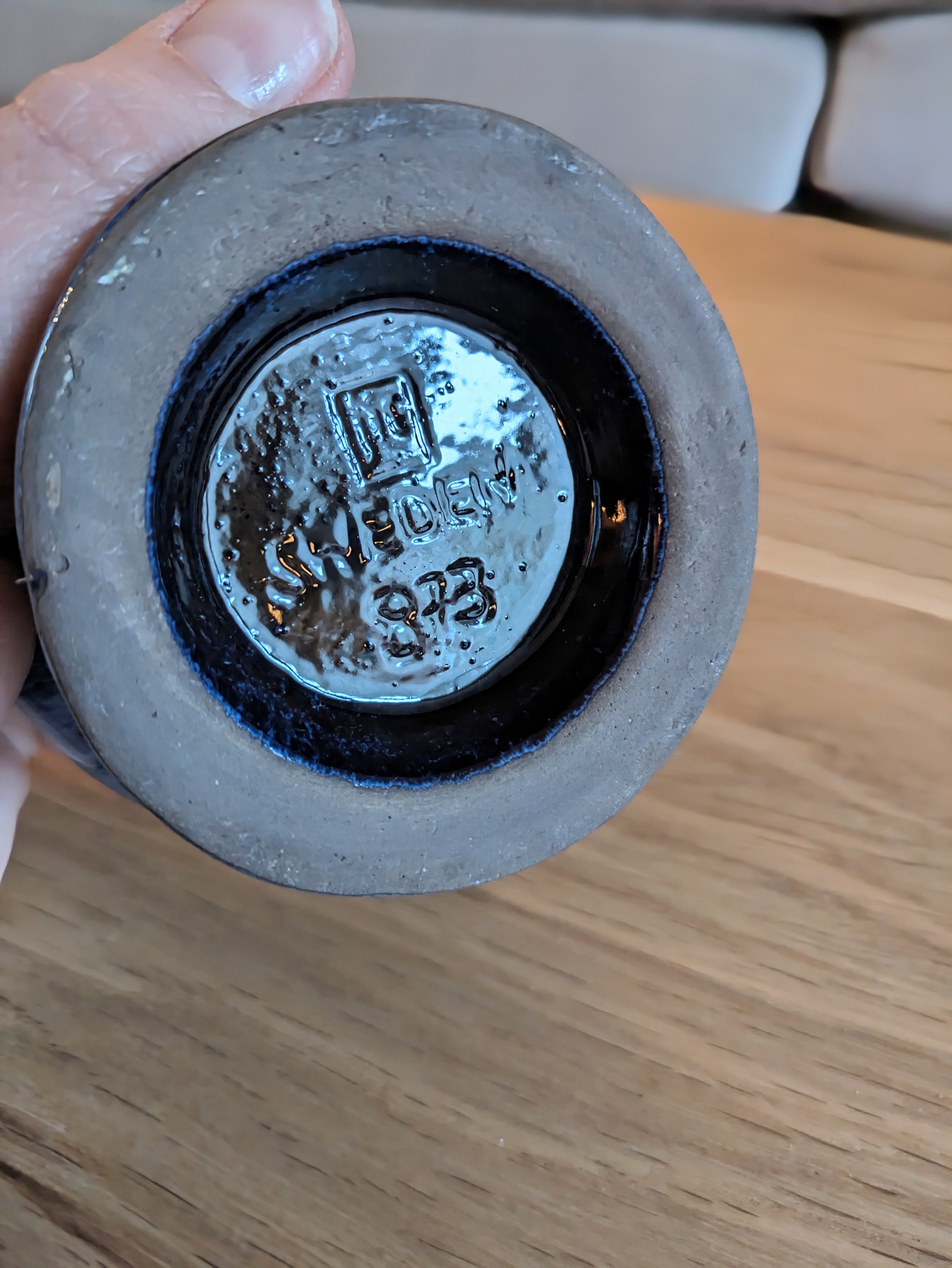 ヴィンテージスウェーデン製ブルー陶器キャンドルホルダー、Jie