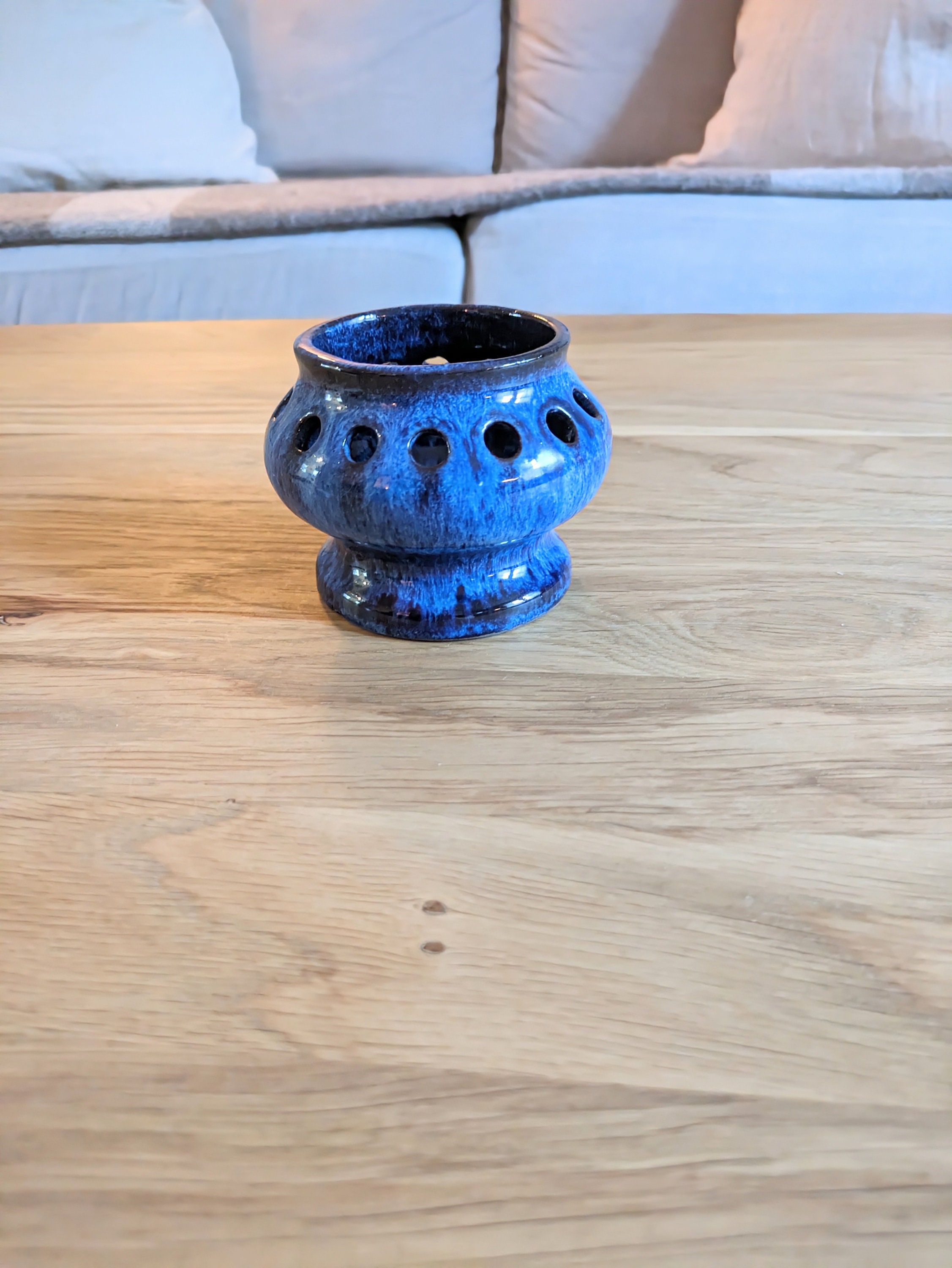 レア＊Jie Gantofta＊青いキャンドルホルダー＊美品 ヴィンテージスウェーデン製ブルー陶器キャンドルホルダー、Jie