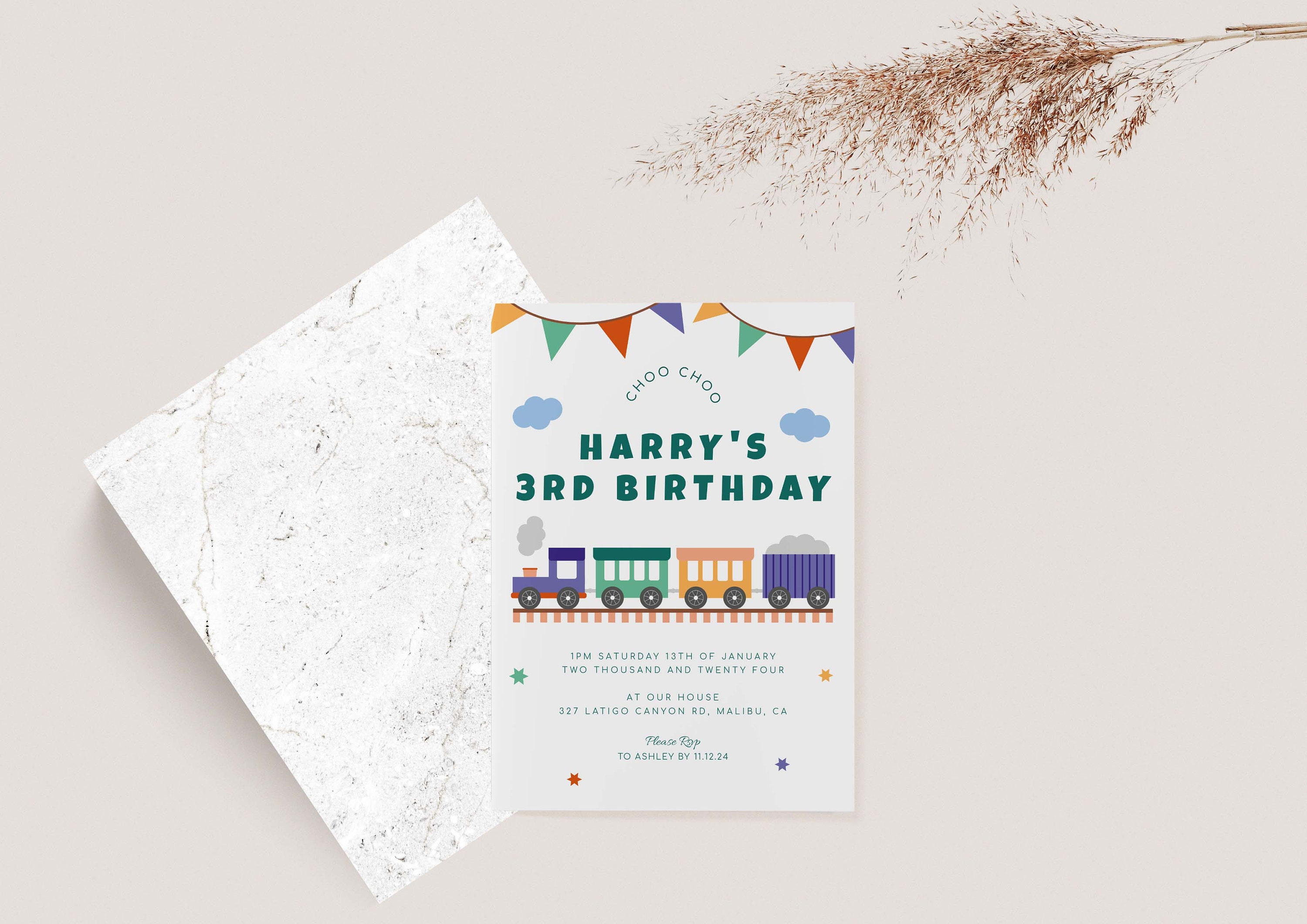 Train Birthday Invitation Template, Editable Train Party Invitation