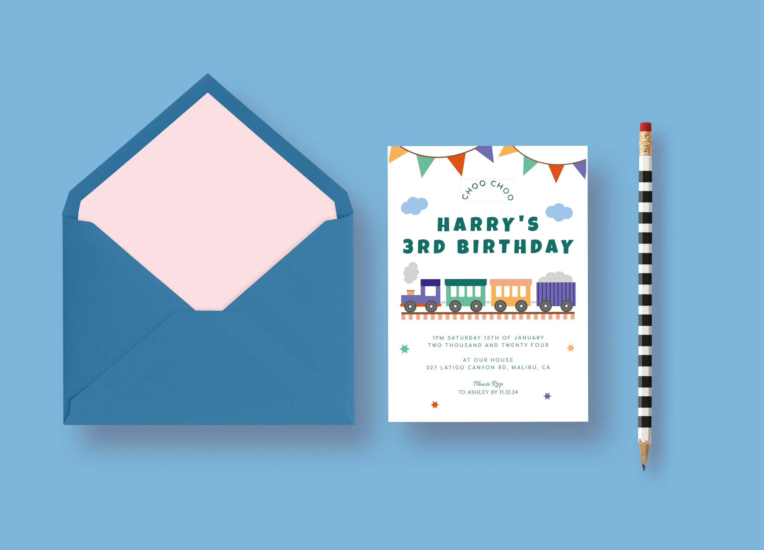 Train Birthday Invitation Template, Editable Train Party Invitation
