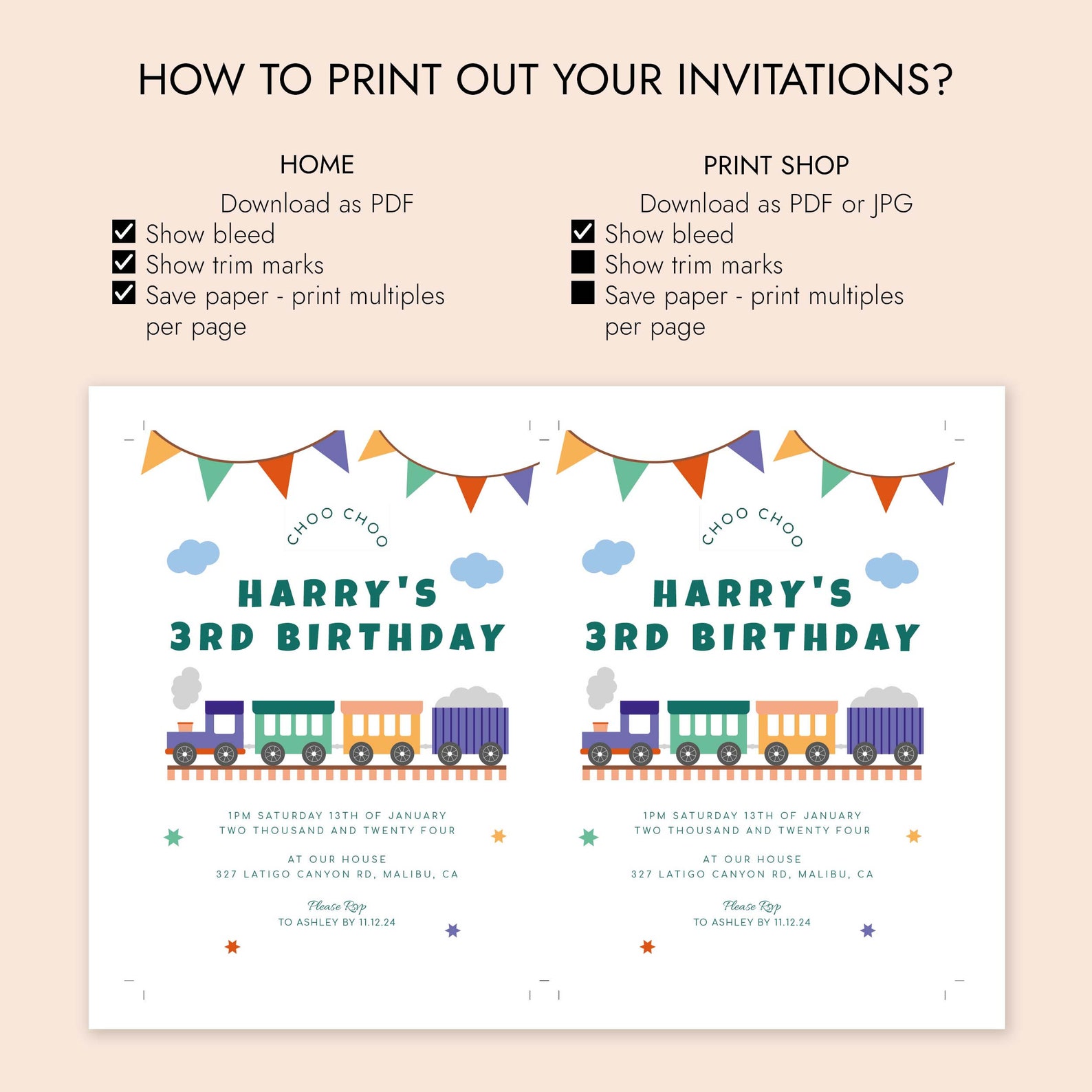 Train Birthday Invitation Template, Editable Train Party Invitation