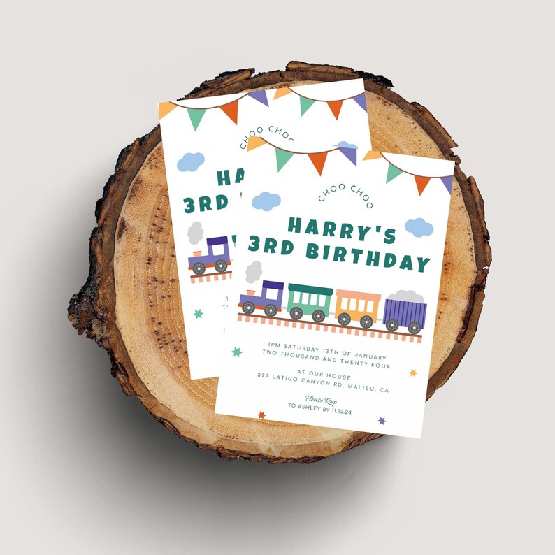 Train Birthday Invitation Template, Editable Train Party Invitation