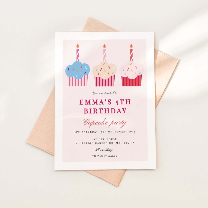 Cupcake decorating birthday invitation, cupcake birthday template, baking party invitation, cupcake birthday printable, girl birthday party image 1
