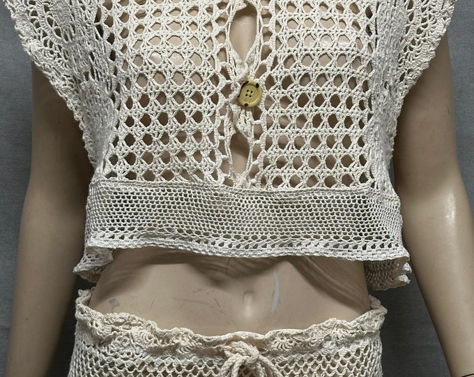 Featured listing image: Handmade Crochet Lace Crop Top – Upcycled Vintage Boho Blouse, Festival Summer Wear