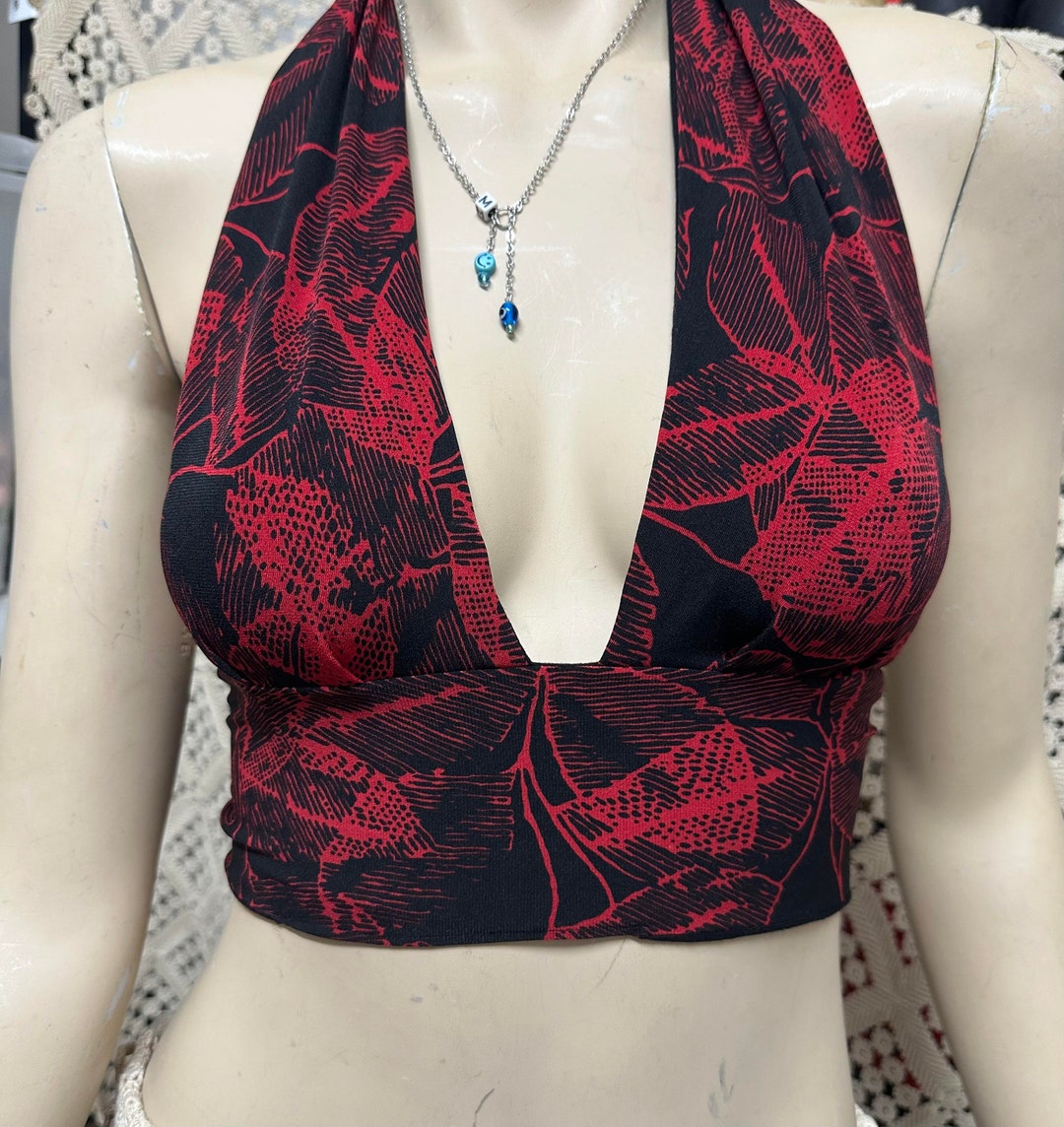 Halter Top Beautiful V Neck Halter Tie Back Sleeveless Backless Double ...
