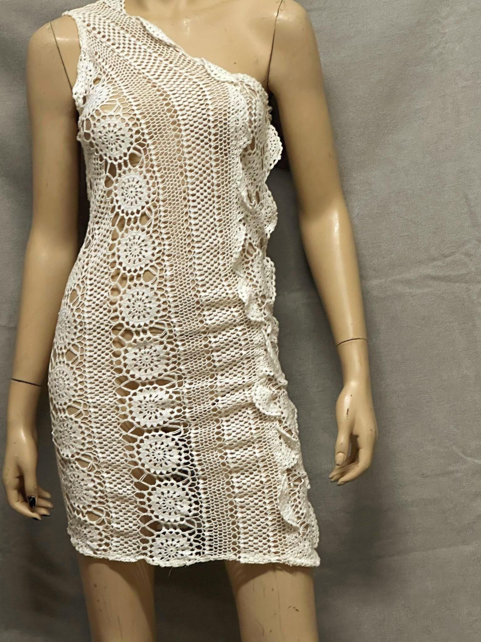 white christmas dresses Serenade One Shoulder Crochet Dress main image 0
