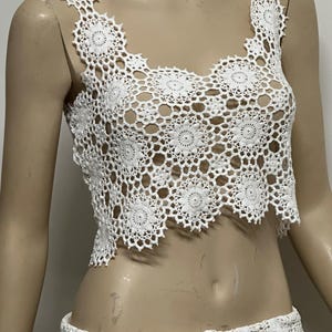 Handmade White Crochet Crop Top Boho Summer Lace Top |  great customer feedback High quality materialstank top