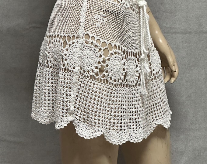 Featured listing image: Handmade Crochet Mini Skirt – Boho Beach Cotton Flower Skirt, Adjustable Tie Waist Summer Cover-Up