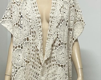 One of a Kind Vintage Crochet Lace Duster | Heirloom Lace Cardigan | Open Front Cover Up