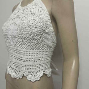 Handmade Crochet Halter Top – Lined Cotton, Open Back, Adjustable Tie