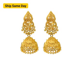 Designer indian jhumka earrings, Gold Plated Jhumka, South indian jhumka, Handmade jewelry, Best Christmas Gift for Her