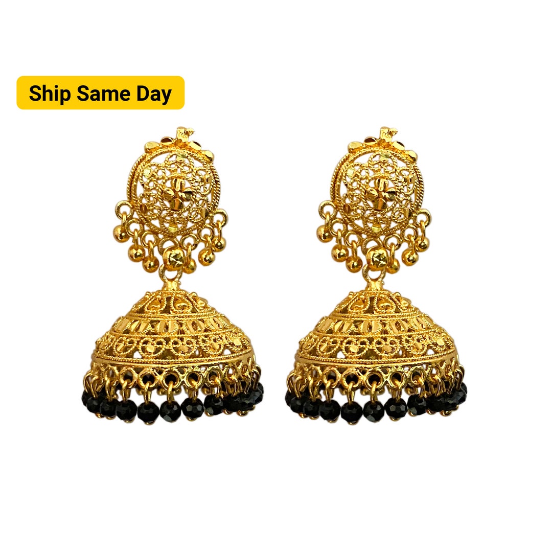 Dangling Jhumka Earrings, Gold Plated Jhumka, Indian Wedding Earrings, Traditional Earrings