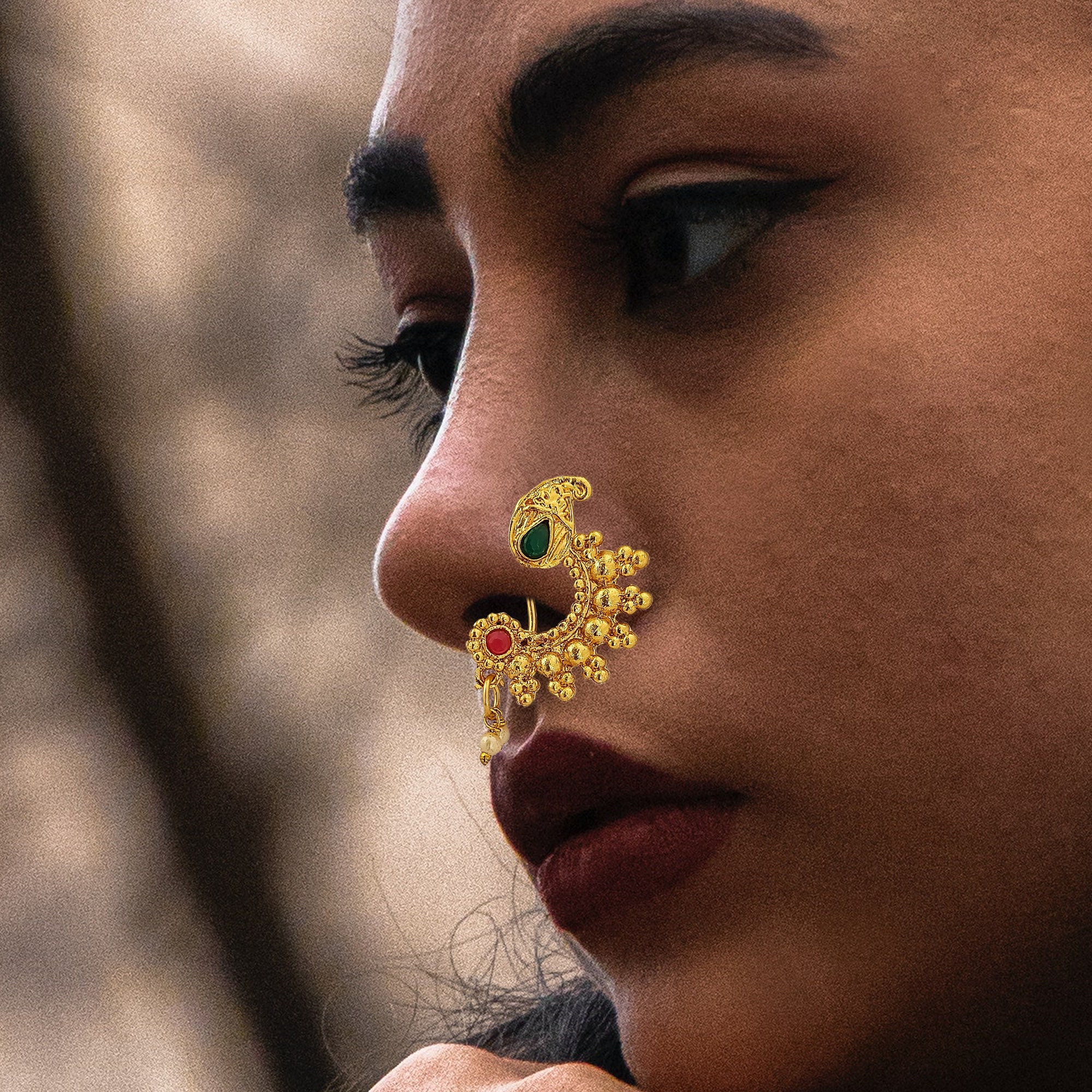 Statement Marathi Nose Pin, Bridesmaid Gift, Gold Plated Indian Jewelry