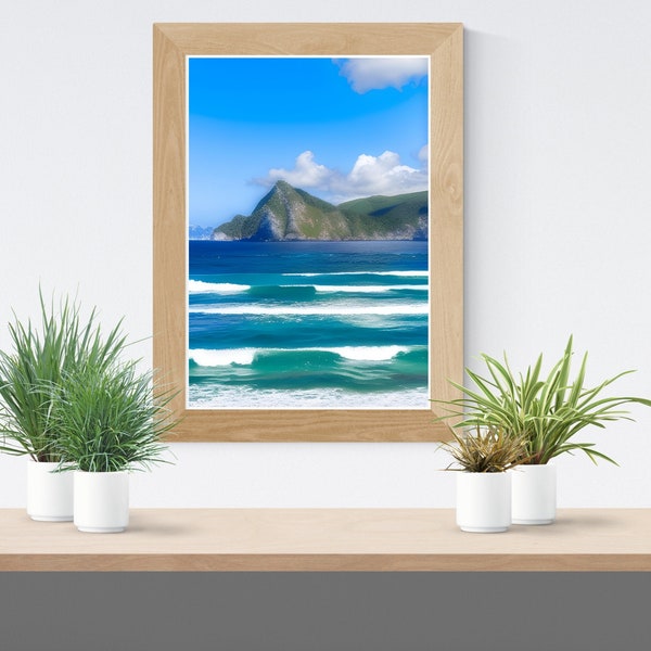 Beach View Digital Paint Print, Wall art, Wall deco