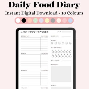 Tägliches Food-Tagebuch in 10 Farben, Für Goodnotes, Notability, Ipad (Digitaler Download)