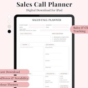 Sales Call Planner | Client Meeting Notes Template | Digital Planner for iPad | GoodNotes Notability Sales Tracker 2026