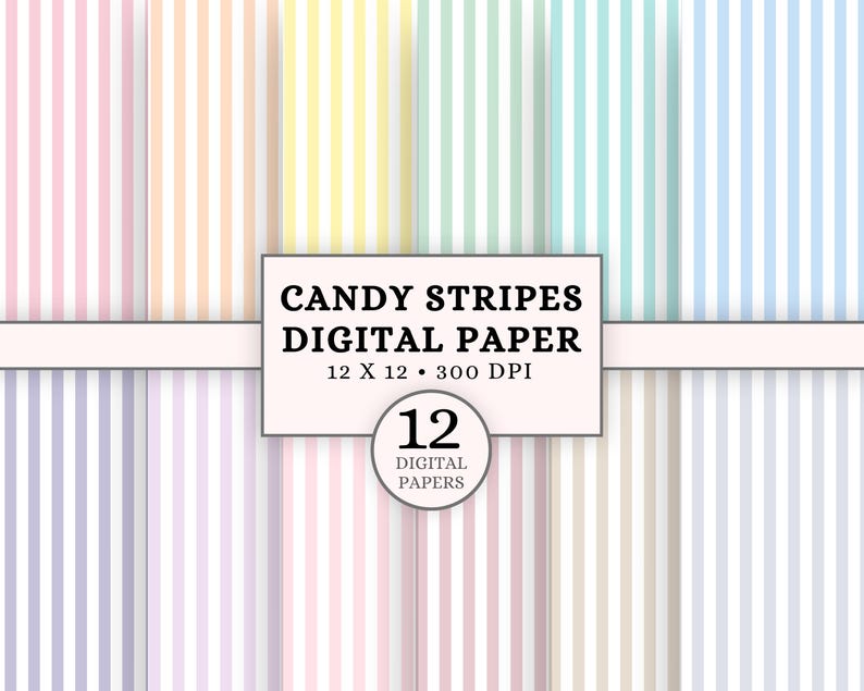 Seamless Stripe Digital Paper Bundle, Pastel Striped Backgrounds, 12x12 ...