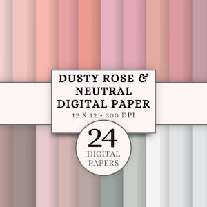 Puede incluir: Paquete de papel digital con 24 hojas en una paleta de colores rosa empolvado y neutros. Cada hoja mide 30,48 x 30,48 cm y 300 DPI. Los papeles tienen rayas verticales en tonos de rosa, beige y gris.