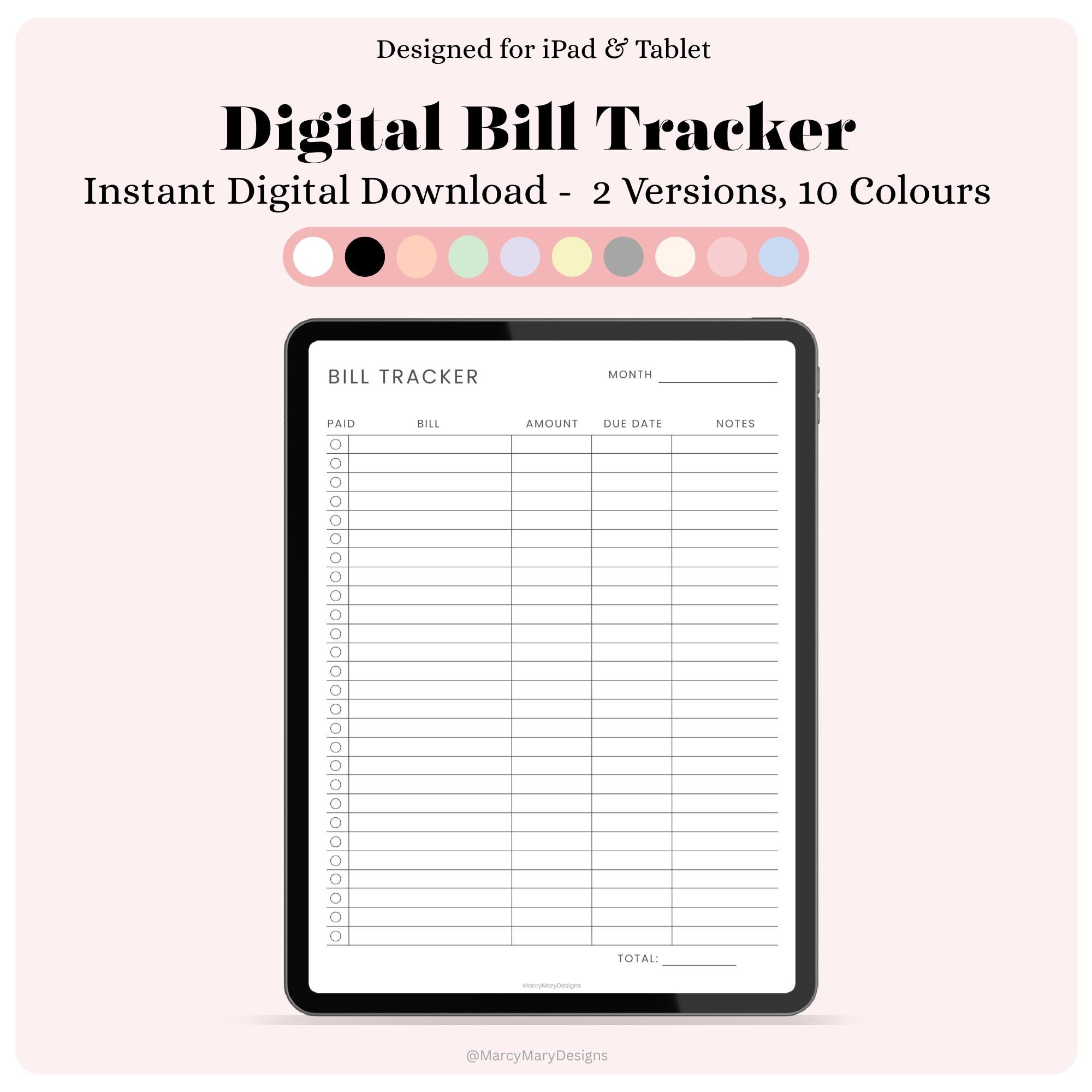 Digital Monthly Bill Tracker: Goodnotes & Notability Compatible (PNG ...