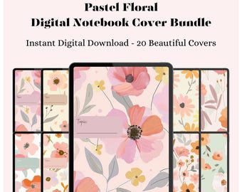 Pastel Floral Digital Notebook Covers: Goodnotes iPad Aesthetics (PNG Download