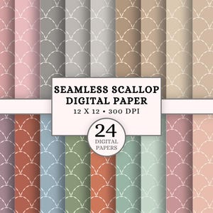 Papel digital con estampado festoneado sin costuras, 20 papeles coordinados, papel para álbum de recortes de 12x12 pulgadas, fondos para manualidades en tonos pastel y neutros.