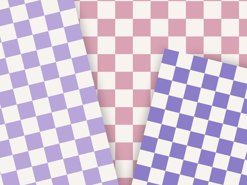 Retro Pastel Checkered Digital Paper Bundle, Retro Checkerboard ...