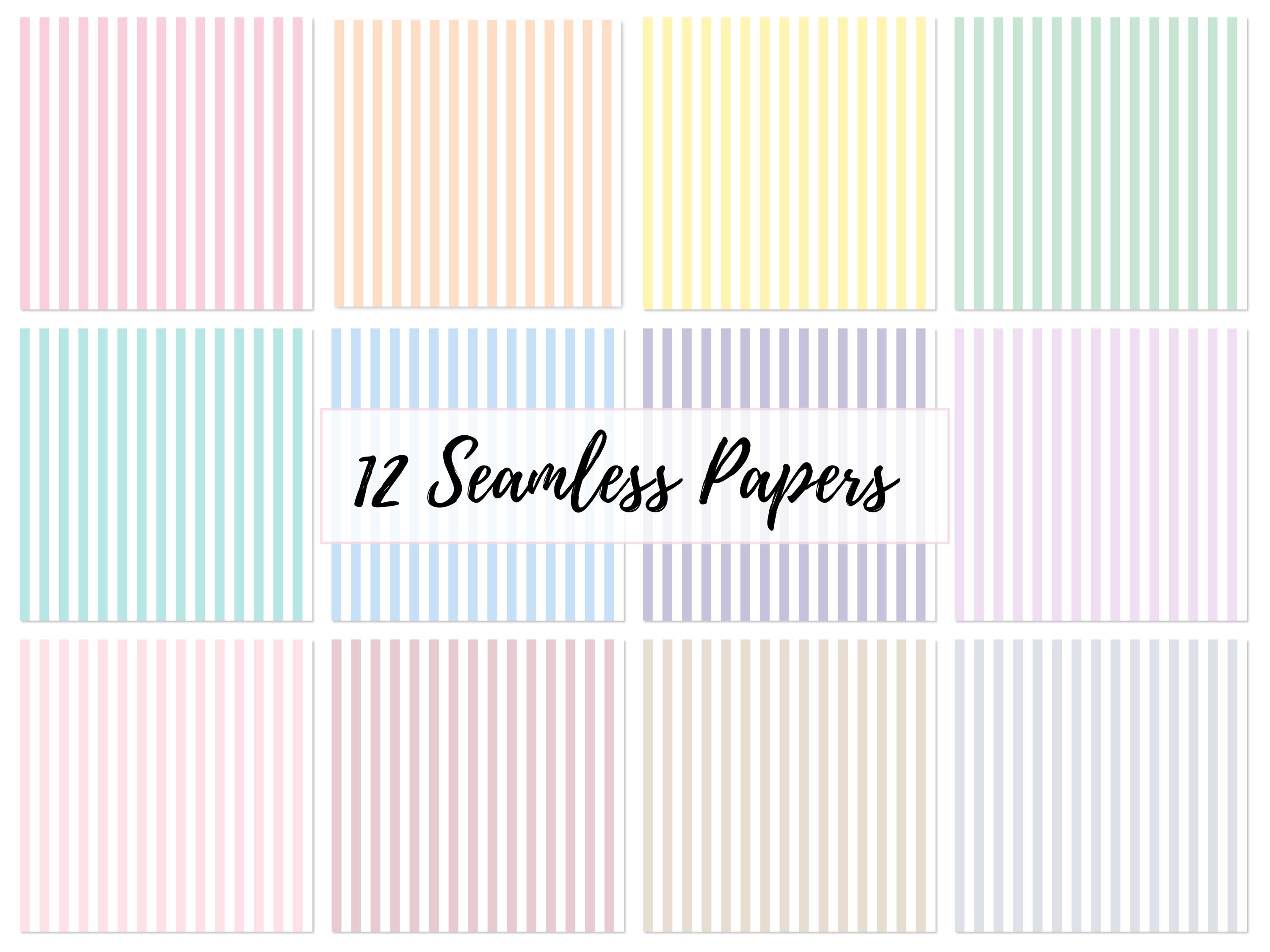 Seamless Stripe Digital Paper Bundle, Pastel Striped Backgrounds, 12x12 ...