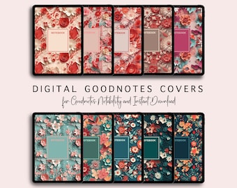 3D Floral iPad Notebook Covers: Goodnotes & Notability (Digital Download A4 Size)